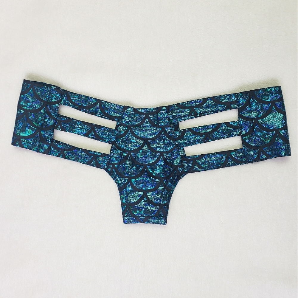Y2K Mermaid Holographic Cutout Hipster Festival Hotpants, Size XS/S, Blue